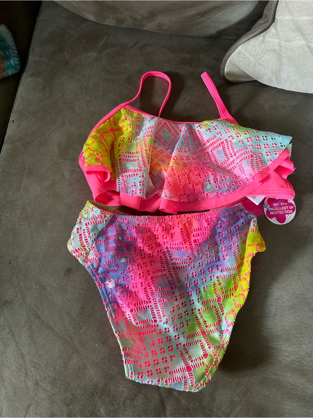 Limited Too Neon Pink Girls Swim Top with Crochet Detail